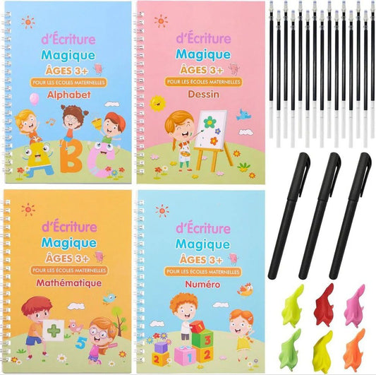 4 Cahiers Magiques Réutilisables + 20 Stylos – La Solution Éducative Pour Aider Votre Enfant À Écrire, Compter Et Dessiner Avec Confiance